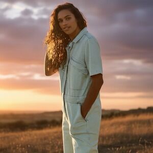 Faherty Blythe Jumpsuit Utility Organic Cotton Stretch Cropped Ankle Small NWOT